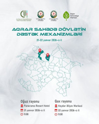 22 yanvar tarixində Qax rayonunda, Heydər Əliyev Mərkəzinin inzibati binasında saat 11:00-da “Aqrar sahədə dövlətin dəstək mexanizmləri” mövzusunda panel müzakirəsi keçiriləcək.