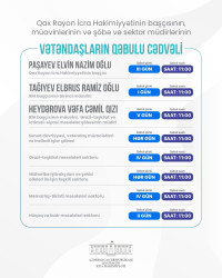 Qax Rayon İcra Hakimiyyəti başçısının, müavinlərinin, şöbə və sektor müdirlərinin vətəndaşların qəbulu cədvəli
